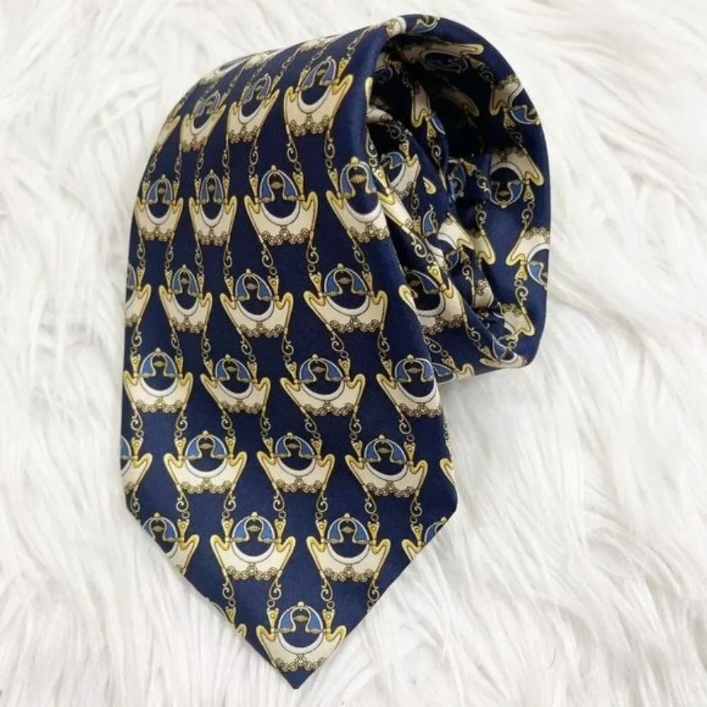 FENDI Tie Men's Classic 100% Silk Blue‎ Gold One Size